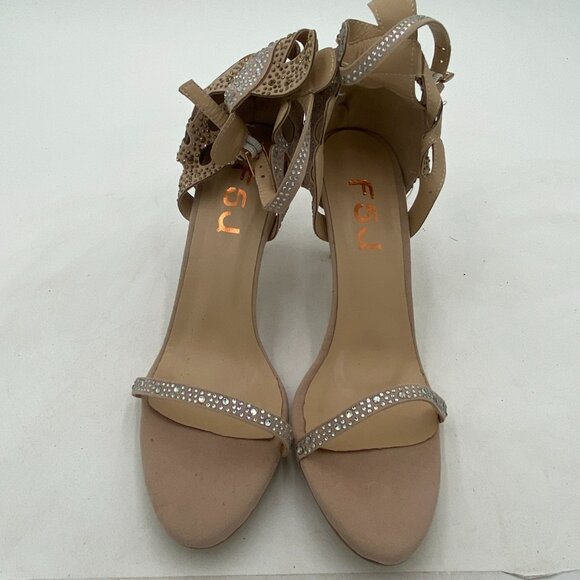 FSJ Champagne Wedding Shoes Rhinestone Stiletto Heels Bridal Sandals - Picture 3 of 7